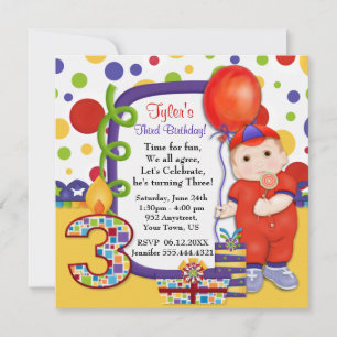 Polka Dot Circus Third Birthday Invitation