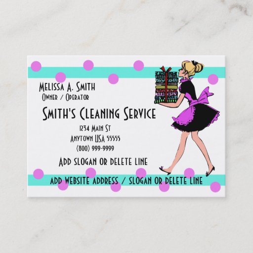Customizable Polka Dot Cleaning Service Business Cards