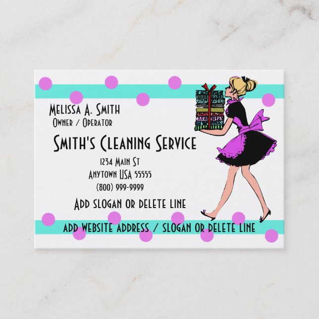 Polka Dot Cleaning Service Business Cards (Front)