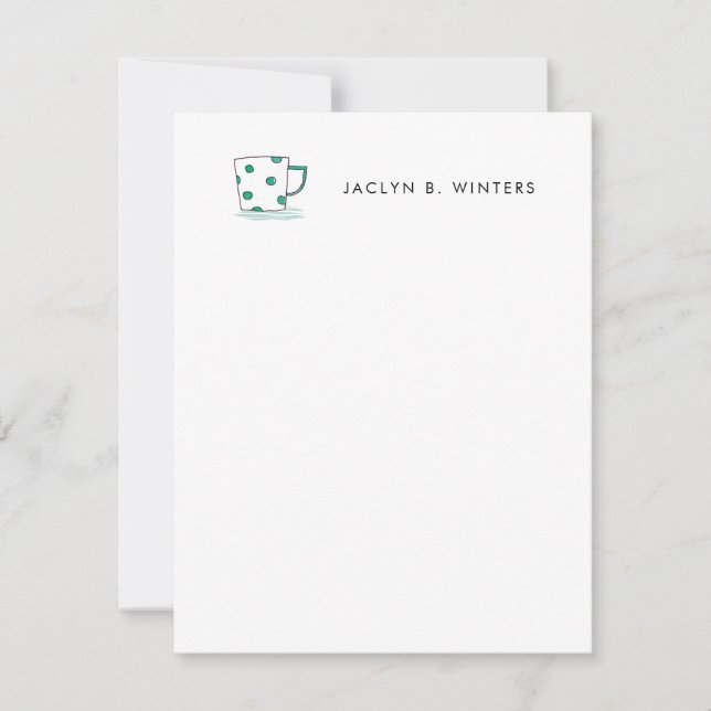 Polka Dot Coffee Cup Watercolor Note Card (Front)