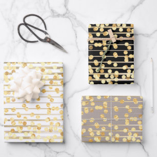 Polka dot confetti black white dusky gray pattern wrapping paper sheets