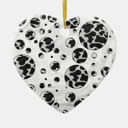 Polka Dot Cow Black and White Print Ceramic Ornament