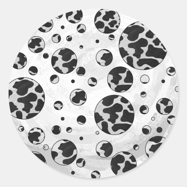 Polka Dot Cow Black and White Print Classic Round Sticker (Front)