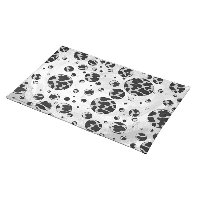 Polka Dot Cow Black and White Print Cloth Placemat (On Table)