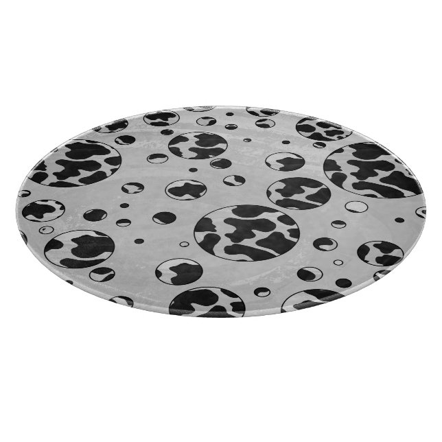Polka Dot Cow Black and White Print Cutting Board (Corner)