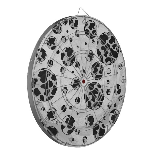 Polka Dot Cow Black and White Print Dart Board (Front Left)
