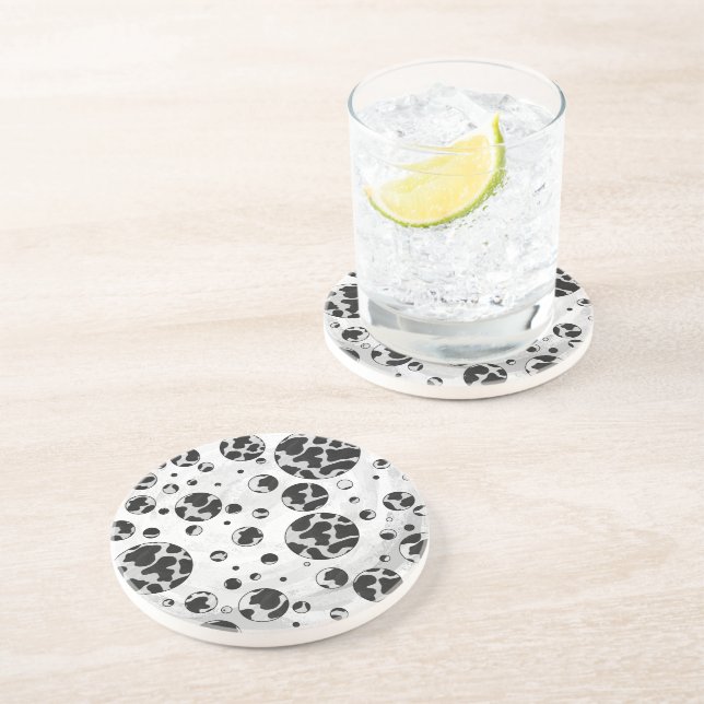 Polka Dot Cow Black and White Print Drink Coaster (Side)