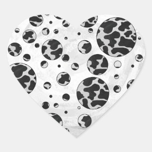 Polka Dot Cow Black and White Print Heart Sticker