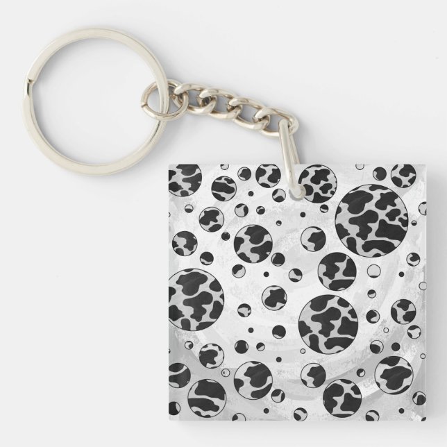 Polka Dot Cow Black and White Print Keychain (Front)