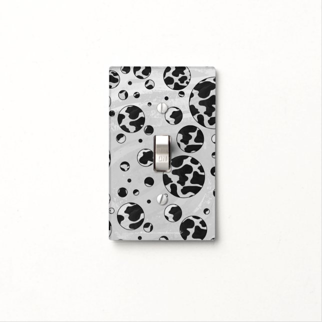 Polka Dot Cow Black and White Print Light Switch Cover (In Situ)