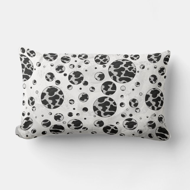 Polka Dot Cow Black and White Print Lumbar Pillow (Front)