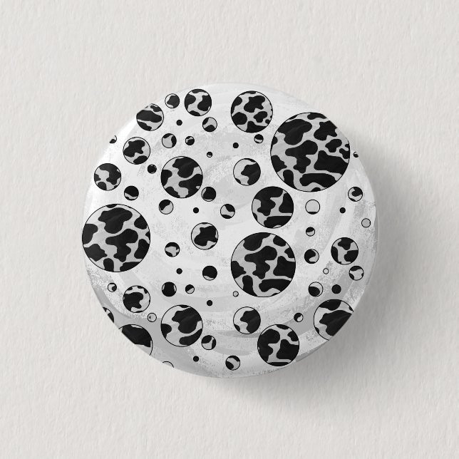 Polka Dot Cow Black and White Print Pinback Button (Front)