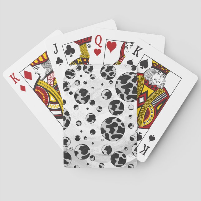 Polka Dot Cow Black and White Print Poker Cards (Back)