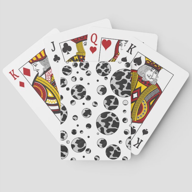Polka Dot Cow Black and White Print Poker Cards (Back)
