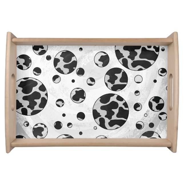 Polka Dot Cow Black and White Print Serving Tray (Front)