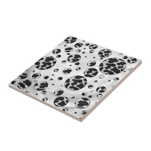 Polka Dot Cow Black and White Print Tile