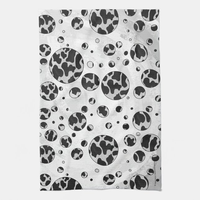 Polka Dot Cow Black and White Print Towel (Vertical)