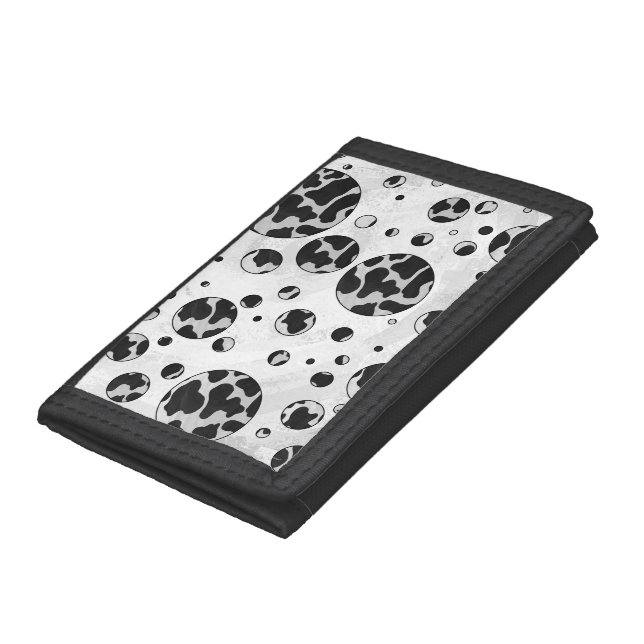 Polka Dot Cow Black and White Print Trifold Wallet (Bottom)
