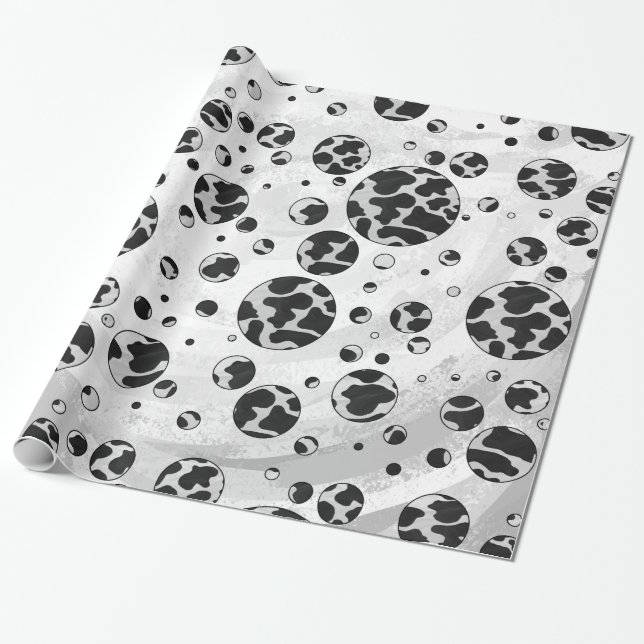 Polka Dot Cow Black and White Print Wrapping Paper (Unrolled)