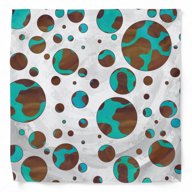 Polka Dot Cow Brown and Teal Print Bandana (Front)