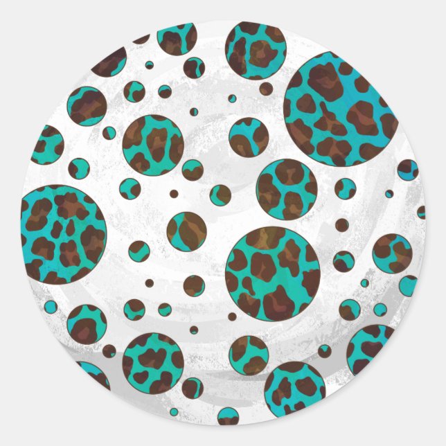 Polka Dot Cow Brown and Teal Print Classic Round Sticker (Front)