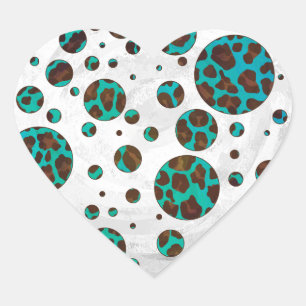 Polka Dot Cow Brown and Teal Print Heart Sticker