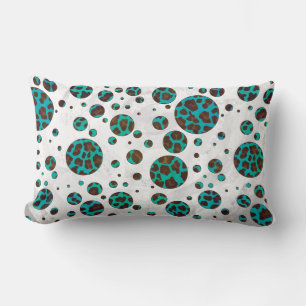 Polka Dot Cow Brown and Teal Print Lumbar Pillow