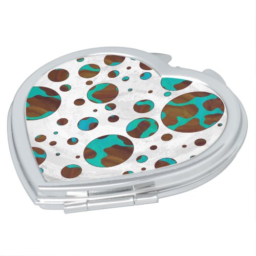 Polka Dot Cow Brown and Teal Print Makeup Mirror