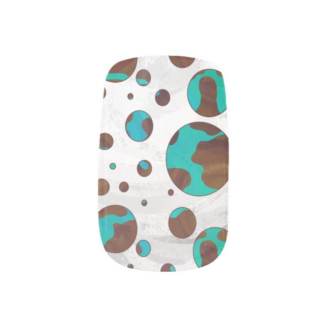 Polka Dot Cow Brown and Teal Print Minx Nail Art (Left Thumb)