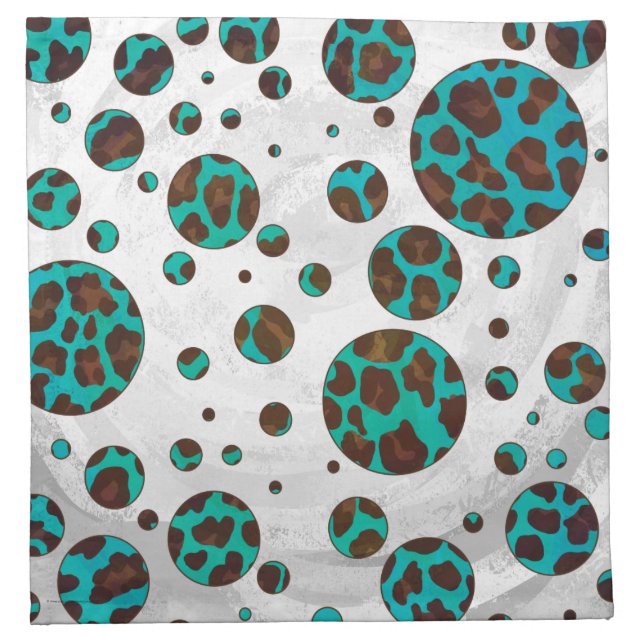 Polka Dot Cow Brown and Teal Print Napkin (Front)