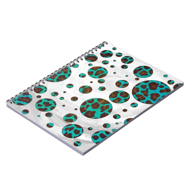 Polka Dot Cow Brown and Teal Print Notebook (Left Side)