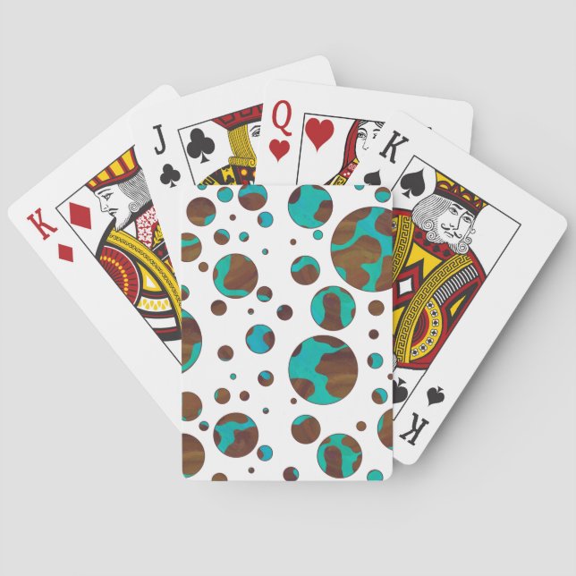 Polka Dot Cow Brown and Teal Print Poker Cards (Back)