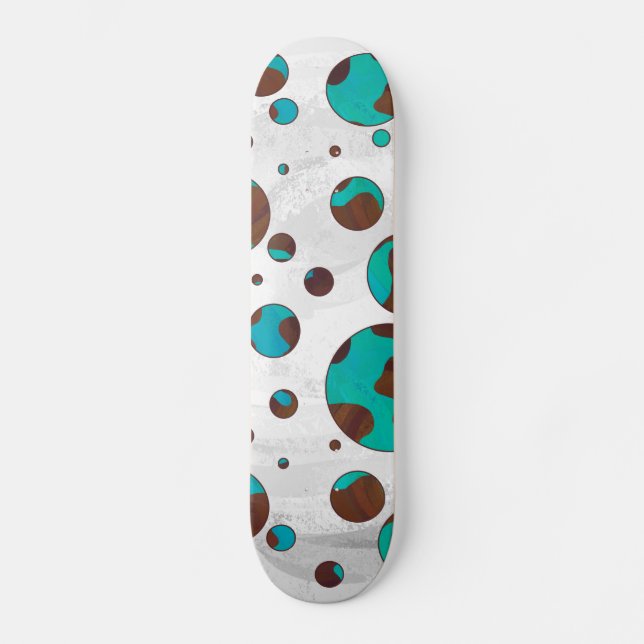 Polka Dot Cow Brown and Teal Print Skateboard Deck (Front)