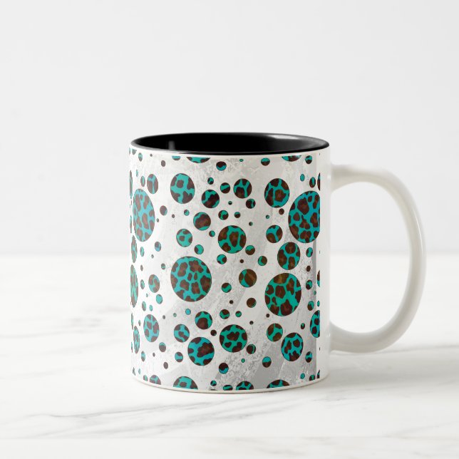 Polka Dot Cow Brown and Teal Print Two-Tone Coffee Mug (Right)