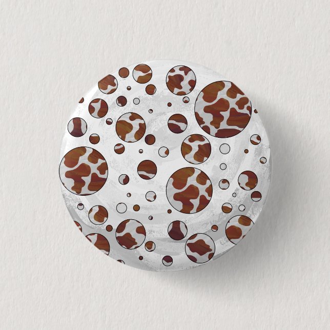 Polka Dot Cow Brown and White Print Button (Front)