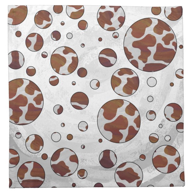 Polka Dot Cow Brown and White Print Cloth Napkin (Front)