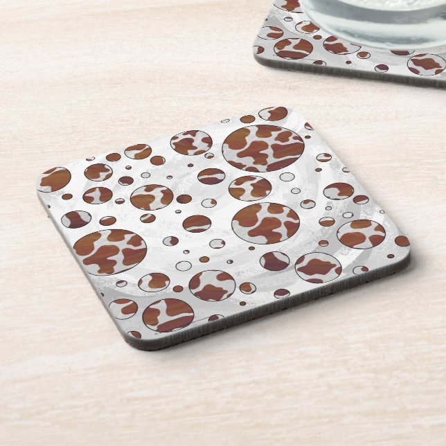 Polka Dot Cow Brown and White Print Drink Coaster (Left Side)