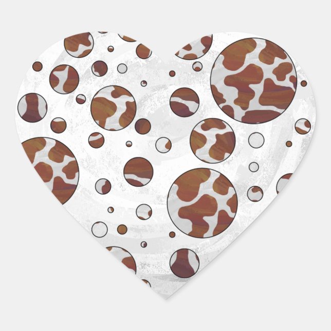 Polka Dot Cow Brown and White Print Heart Sticker (Front)