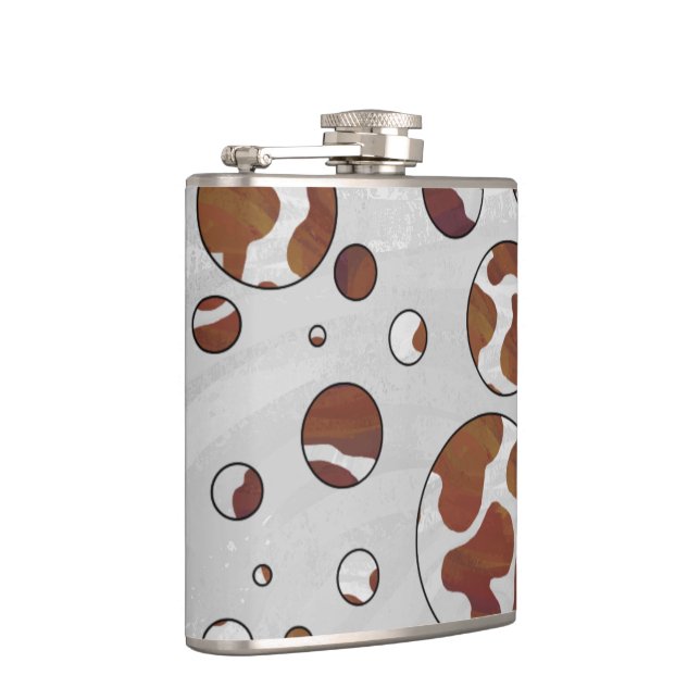 Polka Dot Cow Brown and White Print Hip Flask (Right)