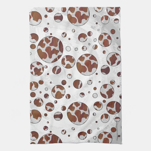 Polka Dot Cow Brown and White Print Kitchen Towel (Vertical)