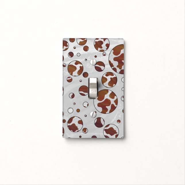 Polka Dot Cow Brown and White Print Light Switch Cover (In Situ)