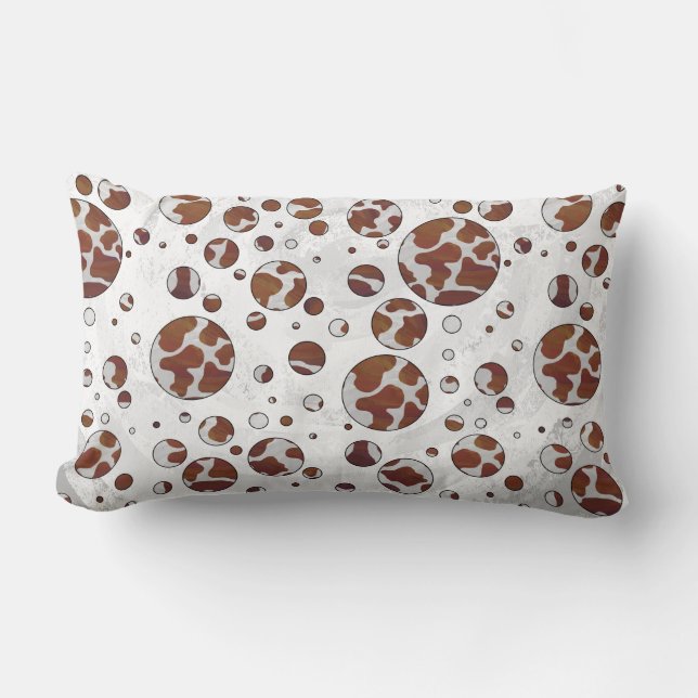 Polka Dot Cow Brown and White Print Lumbar Pillow (Front)