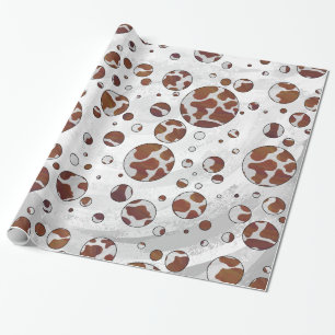 Polka Dot Cow Brown and White Print Wrapping Paper