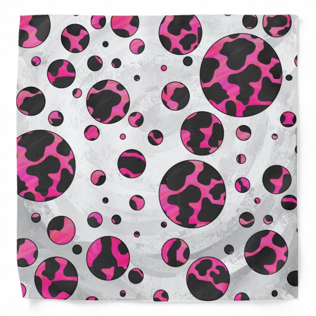 Polka Dot Cow Hot Pink and Black Print Bandana (Front)