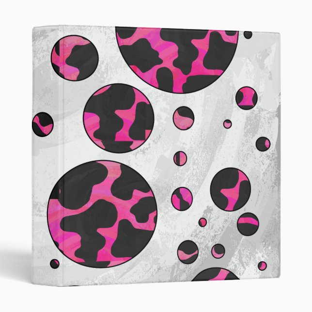 Polka Dot Cow Hot Pink and Black Print Binder (Front/Spine)