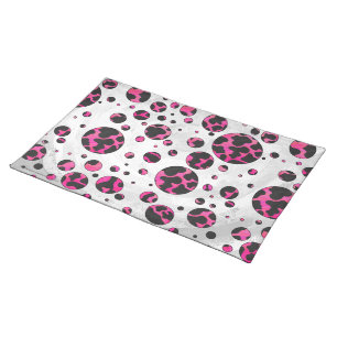 Polka Dot Cow Hot Pink and Black Print Cloth Placemat