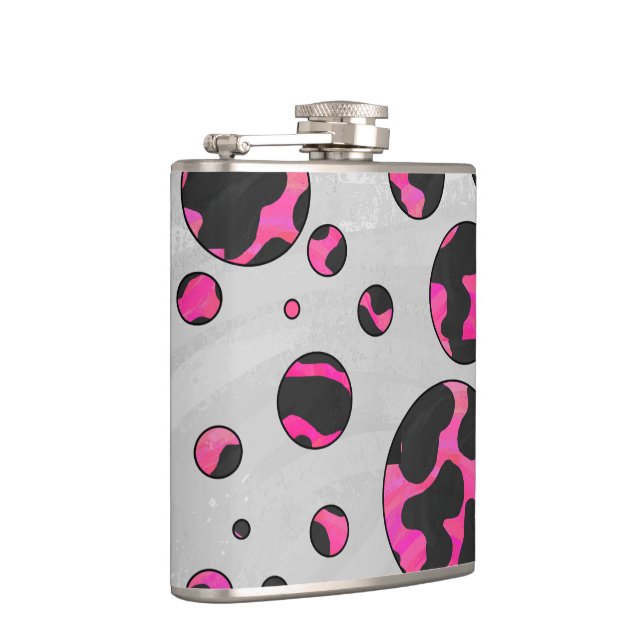Polka Dot Cow Hot Pink and Black Print Flask (Right)