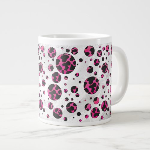 Polka Dot Cow Hot Pink and Black Print Large Coffee Mug