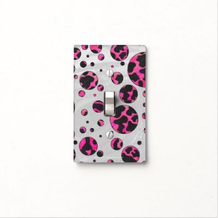 Polka Dot Cow Hot Pink and Black Print Light Switch Cover