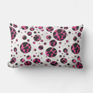 Polka Dot Cow Hot Pink and Black Print Lumbar Pillow